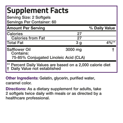 Bronson CLA 3000 Extra High Potency Supports Healthy Weight Management Lean Muscle Mass Non-Stimulating Conjugated Linoleic Acid 120 Softgels