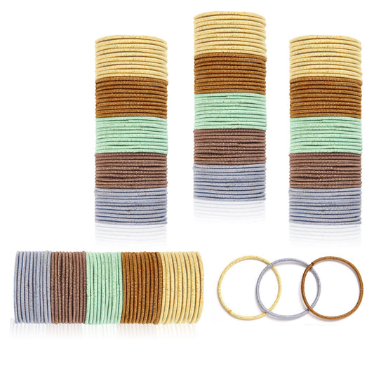 Elastic Hair Ties - 200 Count,Black Hair Ties for Women Girls,Men, No Damage Ponytail Hair Ties - Perfect for Fine, Curly Hair and Sensitive Scalps (Gold wire color mixing-200 count)