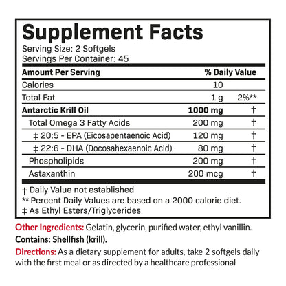 Futurebiotics Antarctic Krill Oil 1000mg with Omega-3s EPA, DHA, Astaxanthin and Phospholipids - Premium Krill Oil Heavy Metal Tested, Non GMO – 90 Softgels (45 Servings)