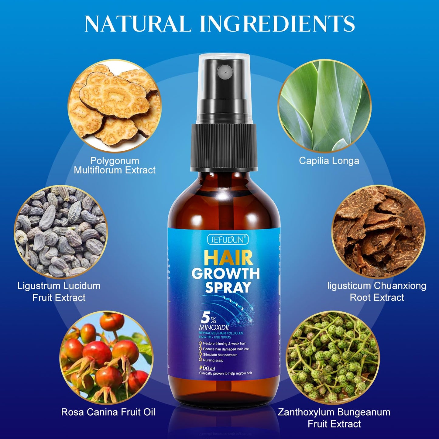 5% Minoxidil Hair Growth Spray for Hair and Beard Regrowth & Restore Thinning and Weak Hair,Nursing Scalp Help Regrow Hair Reduce Hair Damage and Dair loss, for Men and Women,2.02 OZ