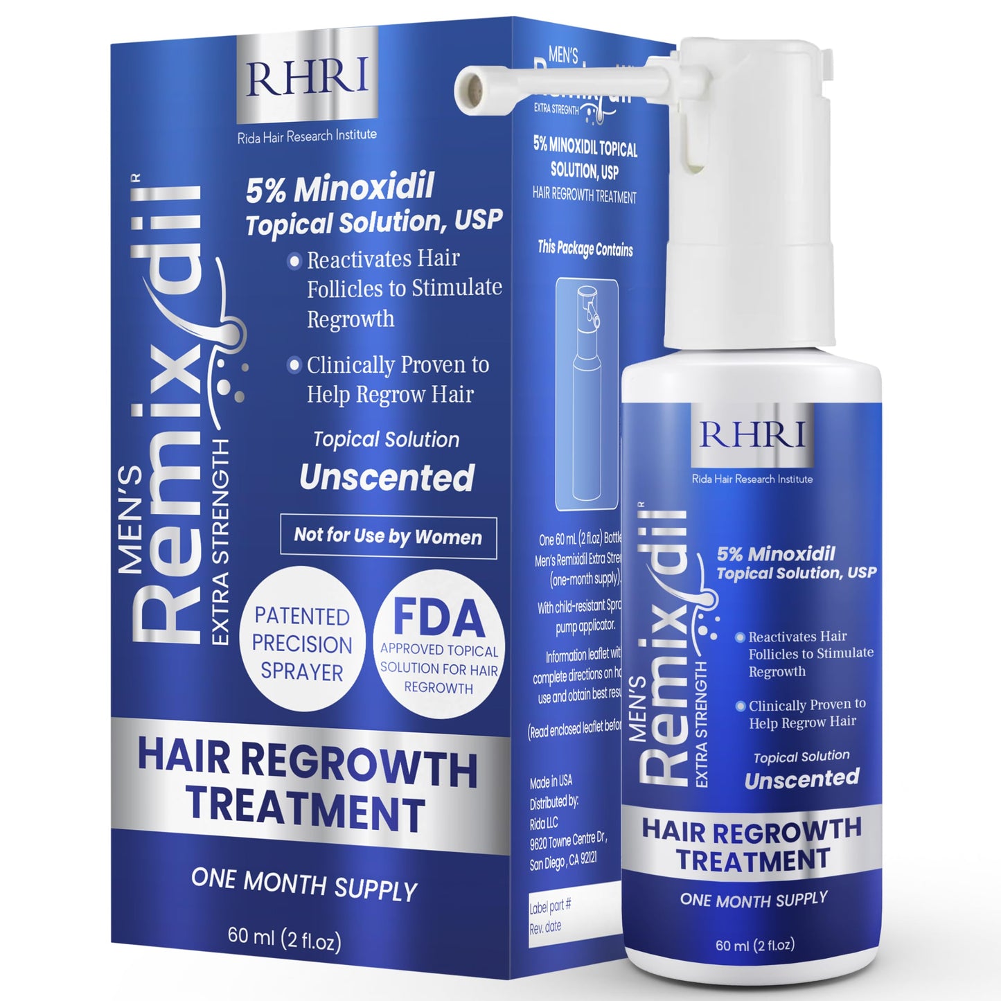 Remixidil Men’s 5% Minoxidil Spray | Hair Regrowth Treatment for Men|Clinically Proven Formula for Hair Loss and Hair Growth | Unscented Topical Spray Treatment for Thinning Hair |1 to 2 Month Supply
