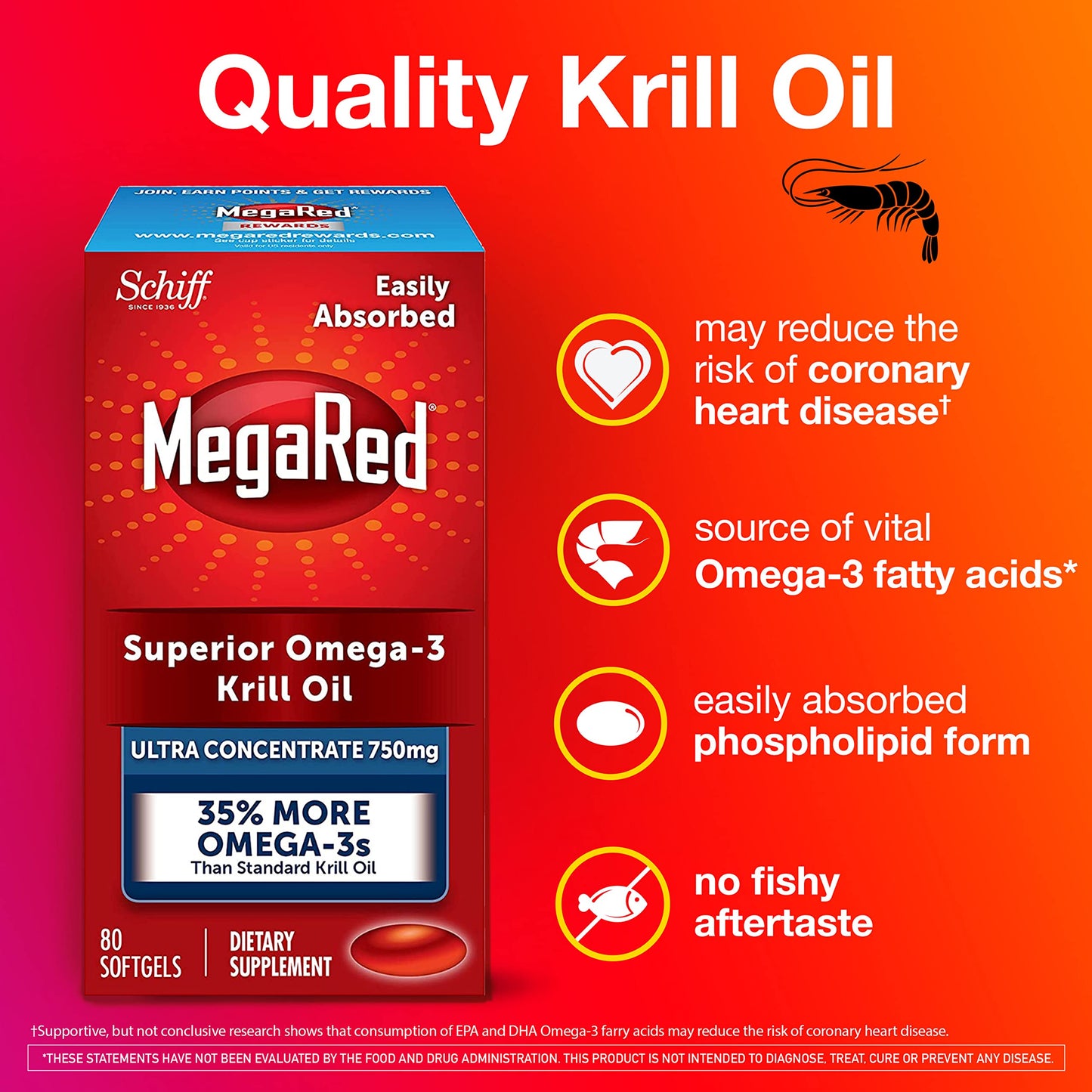 MegaRed Ultra Strength Krill Oil Omega 3 Supplement, 750mg Krill Oil – EPA & DHA & Antioxidant Astaxanthin for Heart Health, 80 Softgels, No Fish Oil Aftertaste