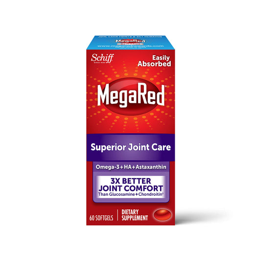 MegaRed Omega-3 Krill Oil and Joint Supplement Joint Care 60 softgels - EPA/DHA Fatty acids, Antioxidants, Hyaluronic Acid, No Fishy Burp Aftertaste as with Fish Oil