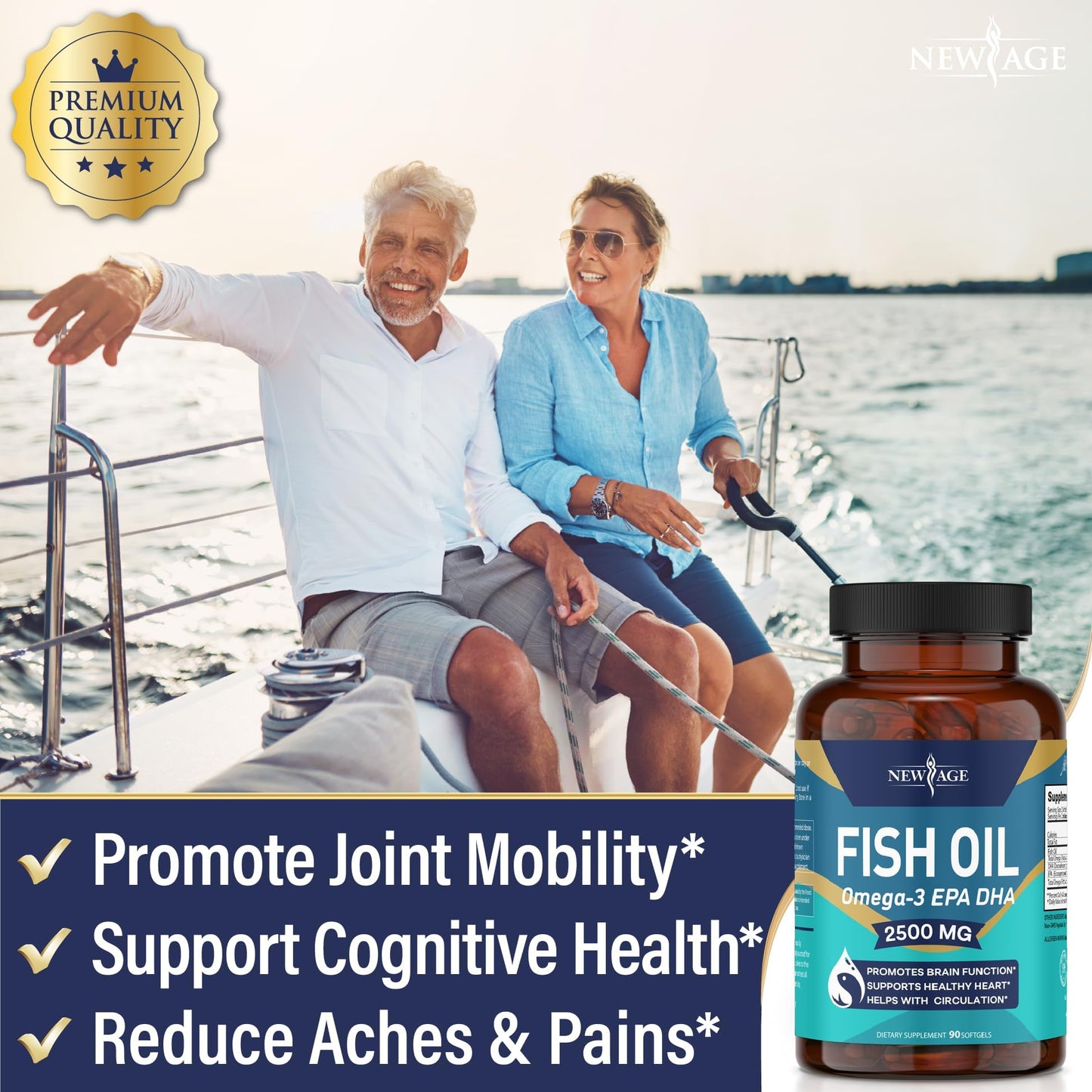 NEW AGE Omega 3 Fish Oil 2500mg Supplement Immune & Helath Support – Promotes Joint, Eye & Skin Health - Non GMO - EPA, DHA Fatty Acids Gluten Free (180 Softgels (Pack of 2))