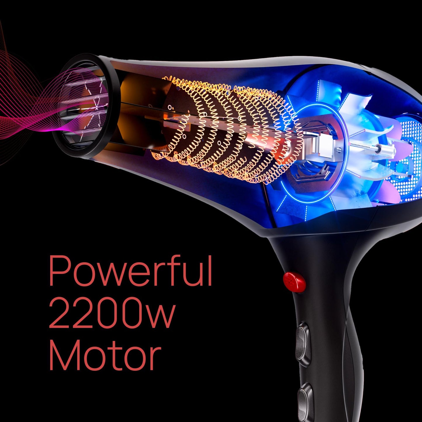 Diffuser Hair Dryer, 2200 Watt Professional Ionic Salon Blow Dryer, Ceramic Tourmaline Hairdryer with 2 Concentrator Nozzle Attachments, Pro Ion Quiet Dryers - Best Soft Touch Body