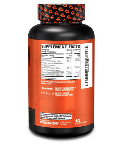 Jacked Factory Burn-XT Clinically Studied Fat Burner & Weight Loss Supplement - Appetite Suppressant & Energy Booster - with Acetyl L-Carnitine, Green Tea Extract and More - 60 Natural Diet Pills