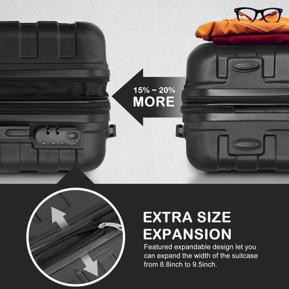 SUPER DEAL 21 Inch Spinner Carry On Luggage Hardside Expandable Suitcase with Wheels, Height Adjustable Handle and Side Feet Lightweight Waterproof for Business Trips Travel, Black
