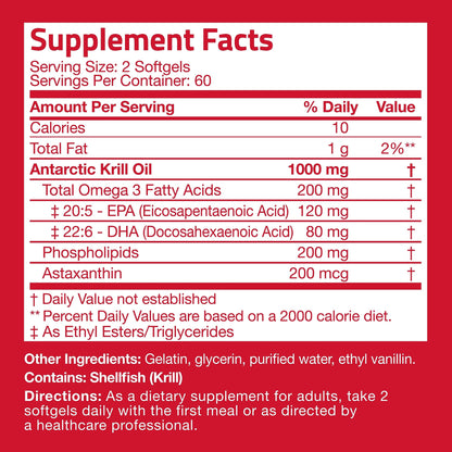 Bronson Antarctic Krill Oil 1000 mg with Omega-3s EPA, DHA, Astaxanthin and Phospholipids 120 Softgels