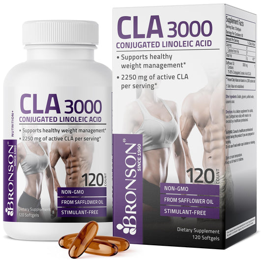 Bronson CLA 3000 Extra High Potency Supports Healthy Weight Management Lean Muscle Mass Non-Stimulating Conjugated Linoleic Acid 120 Softgels