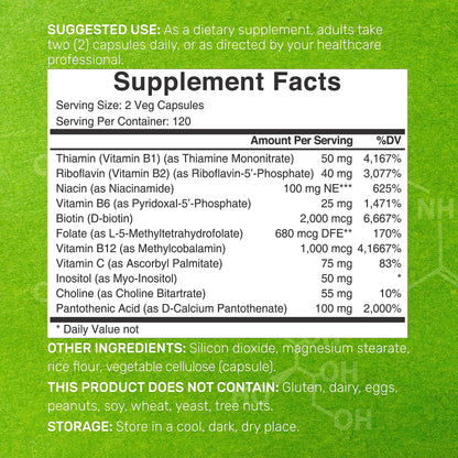 Bioactive Vitamin B Complex | 240 Veggie Capsules - Methylated B Vitamins & Esterified Vitamin C, High Potency & Easy Absorption – Immune, Energy, & Metabolism Supplement – Non-GMO, Vegan
